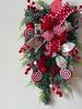 Festive Atmosphere Decoration Candy Cane Christmas Teardrop Swag, Red White Striped Peppermint Swag Artificial Wreath for Front Door, Indoor