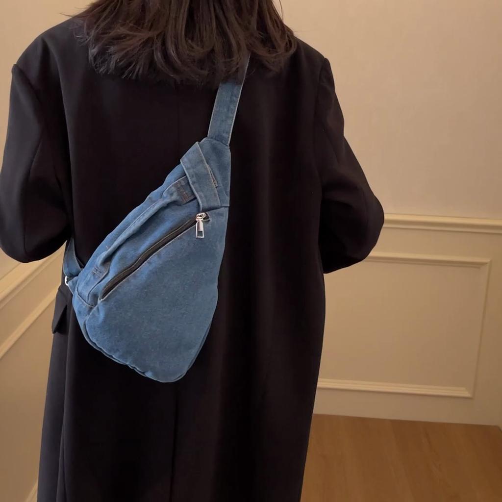 Denim Small Satchel Lightweight Student Chest Bag Campus Mobile Phone Bag