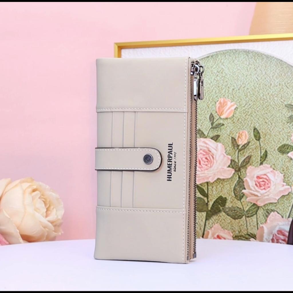 Humerpaul Women Leather Wallet Hand-held Wallet Large-capacity Multi-function First-layer Cowhide Wallet Folding Coin Purse
