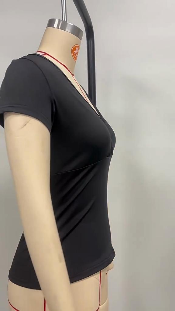 Spring and Summer Solid Color Slim-fit Short-sleeved T-shirt Tops for Women