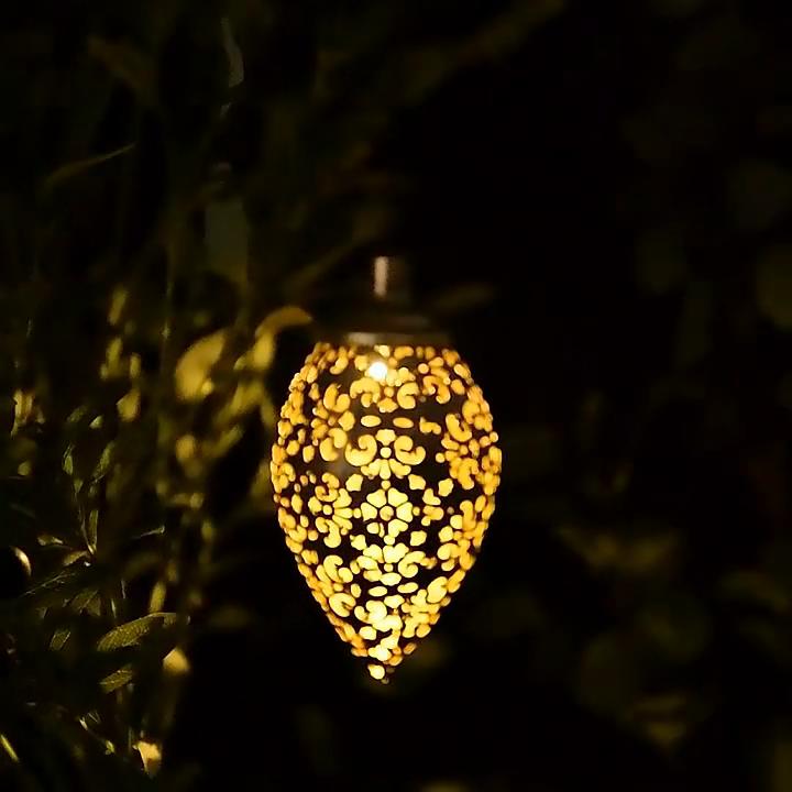 Outdoor Water Drop Shaped Solar Projection Light Waterproof Hollowed-Out For Garden Patio Stair Fence Street Landscape Balcony