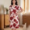 Women Sleep Robe Milk Silk Short Sleeve V Neck Long Gown Loose Thin Loungewear Spring Summer Home Wear