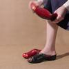 Johnature Ethnic Style Printed Genuine Leather Outdoor Slides Women Versatile Handmade Low Heeled Slippers