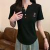 Summer Pure Cotton Irregular Solid T Shirts Women‘s V-neck Short-sleeve T-shirt Casual Slim Elastic Skinny Y2k Top Women Clothes