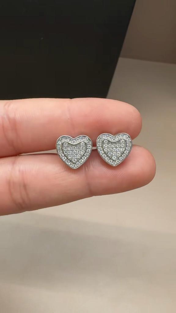 Heart Shaped Iced Out Moissanite Stud Earrings Copper Hip Hop Jewelry For Men Women