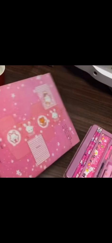 9pcs Cartoon Stationery Gift Set Ruler+ Pen +Pencil Sharpener+Scissors+Clips+ Eraser+Glue Kids School Supplies Prize Box