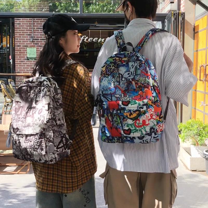 Men's Large Capacity Graffiti Backpack Women's Print Backpack Student School Bag