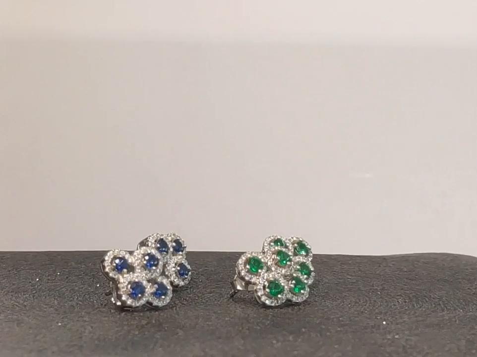 Nano Emerald Flower Earring 925 Sterling Silver Flower Green Zircon Stud Earrings