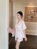 Plus Size Women’s Summer Ice Silk Pajama Set Short Sleeve Top and Shorts Lightweight Loungewear Sleepwear