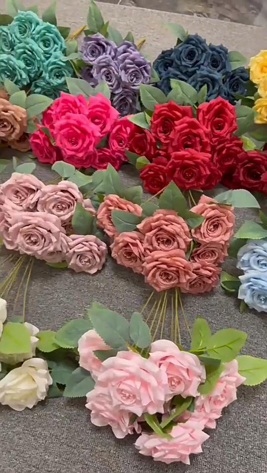 9 Heads Silk Cloth Burnt Orange Rose Bouquet for Wedding Home Party Christmas Decoration Bouquet Artificial Decorative Flowers