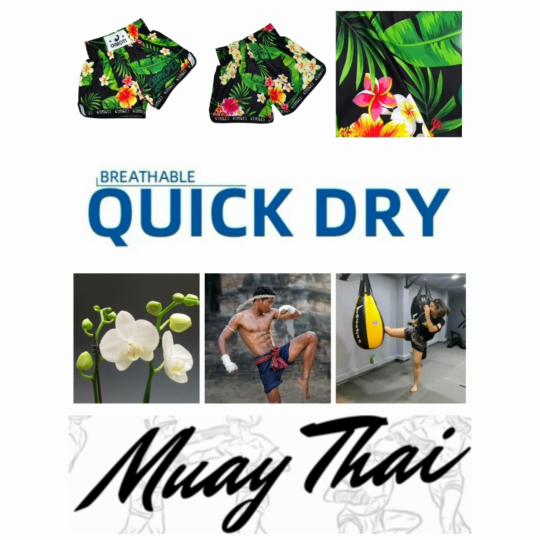 Dschungel Wald Orchidee Blume Muay Thai Kickboxen Boxen MMA UFC Shorts Fitness Sport Unisex Männer Frauen Workout Schnelltrocknend Elastisch Hoher Bund Training