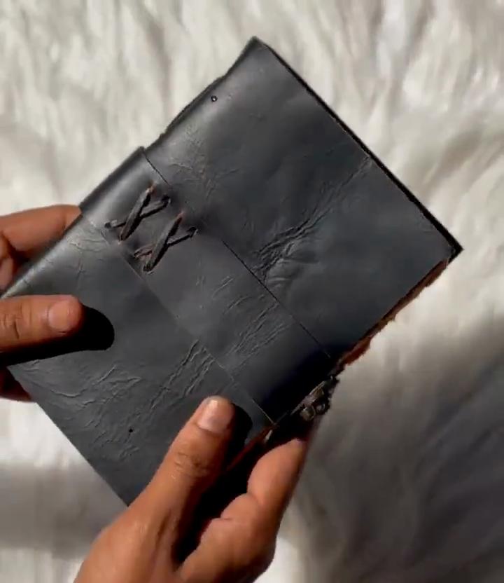 Black Leather Vintage Journal – Handmade Antique Diary with Wrap Closure & Deckle-Edge Pages – Grimoire Journal – Gift for men/women