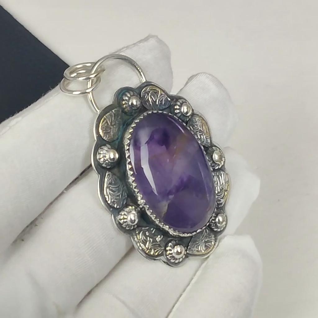 Natural Amethyst Gemstone Silver Pendant In 925 Sterling Silver- Handmade Design, Everyday Wear Jewelry, Unique Pendant Birthday Gifts