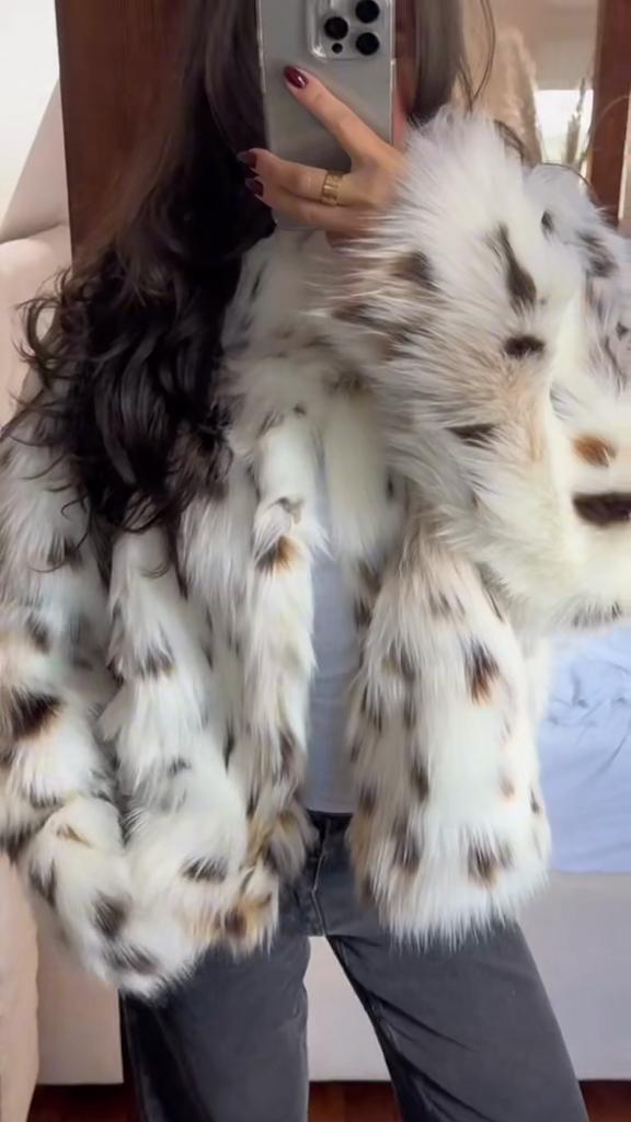Leopard Faux Fur Coat Women Short Autumn Winter Plush Stand Collar Panelled Jacket Female Warm Stylish Outerwears Lady Casual