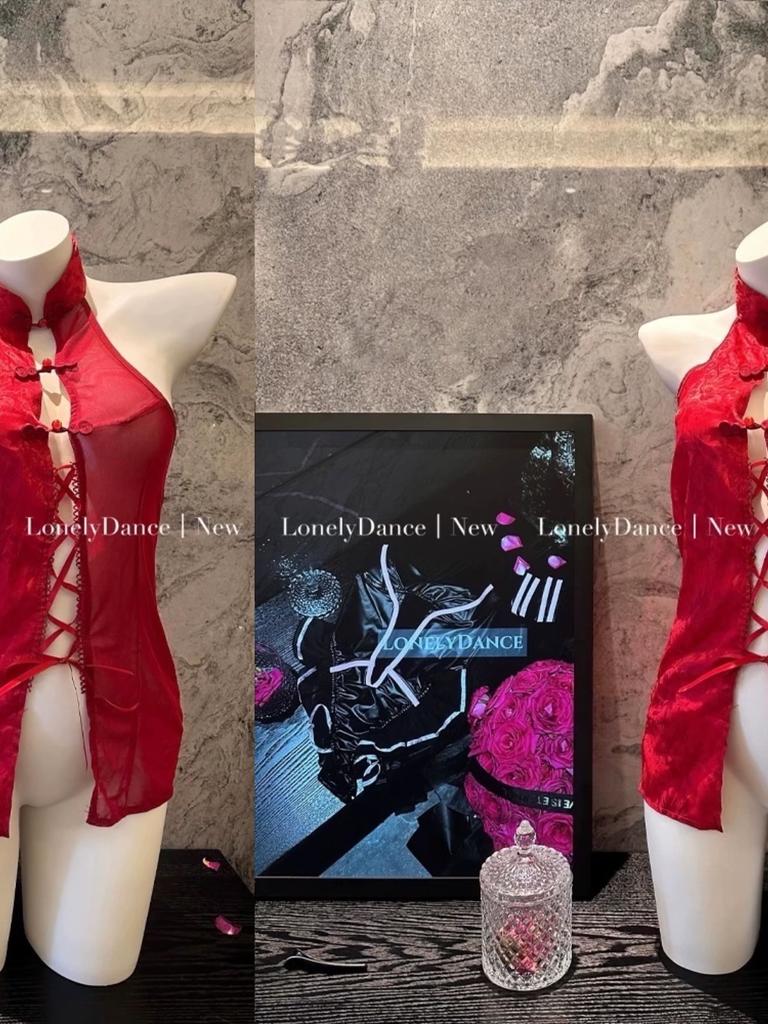 Sexy lingerie cheongsam uniform sexy perspective temptation split lace passion suit