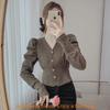 Classic Womens 3d Effect Bubble Sleeve Blouse With V Neck For Spring Fashion