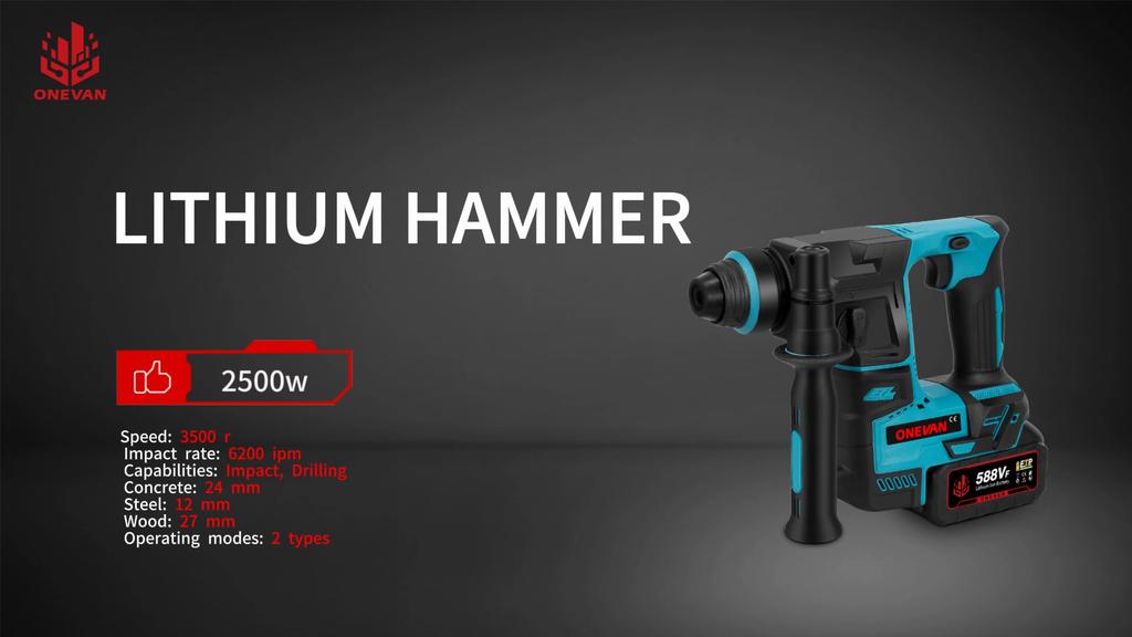 ONEVAN Brushless Electric Hammer Impact Drill Portable 24MM Multifunction Cordless Rotary Hammer Tool For Makita 18V Battery Pin