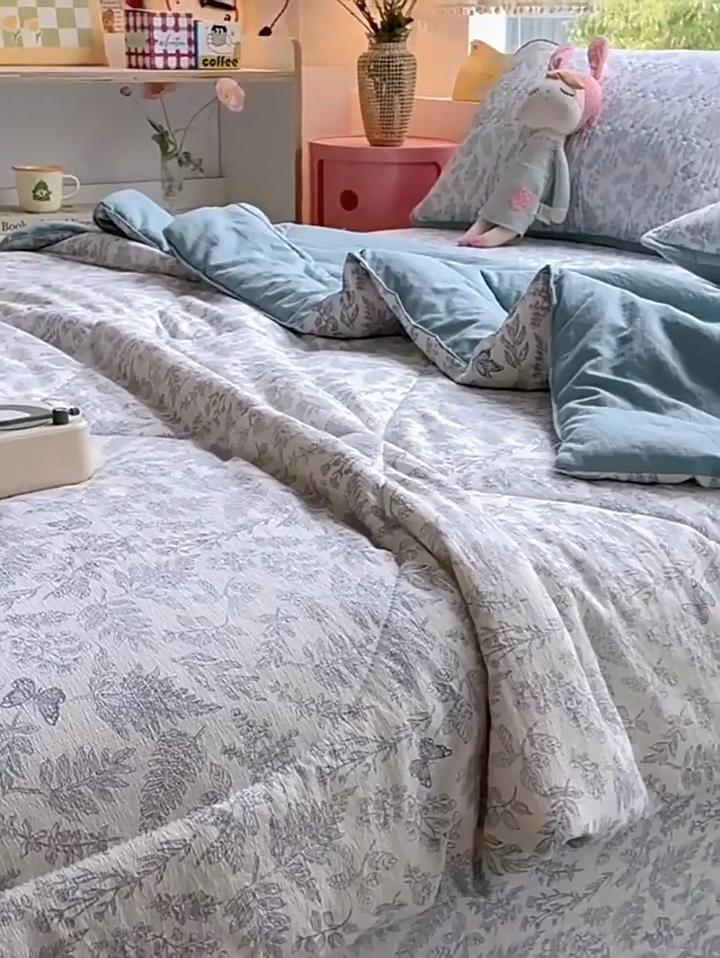 Garza a Doppio Strato Sicura Coperta Estiva Fresca Lavabile in Lavatrice Set Biancheria da Letto Copertura per Condizionatore Leggera Regalo Biancheria da Letto