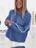 Rose Beauty A Plus Size Top-stitching Solid Knit Sweater, Casual Crew Neck Long Sleeve Sweater For Fall & Winter, Women's Plus Size Clothing
