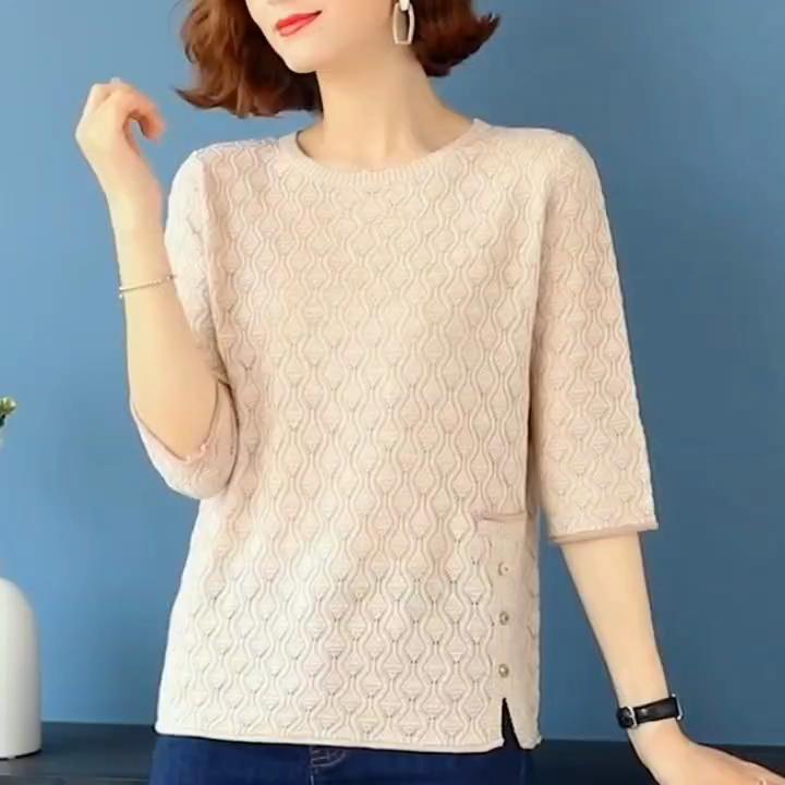TOFOTL Blusa Donna Con Maniche Tre Quarti E Colletto A Revers - Maglia Elegante In Cotone Traspirante Per Palestra E Tempo Libero
