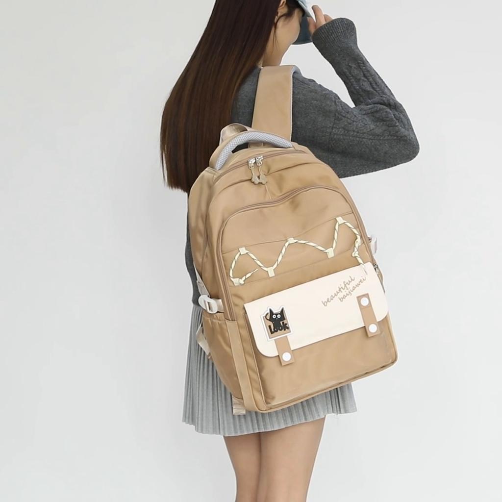 Color Block Student School Bag Women Large Capacity Backpack Ridge Protection Bag