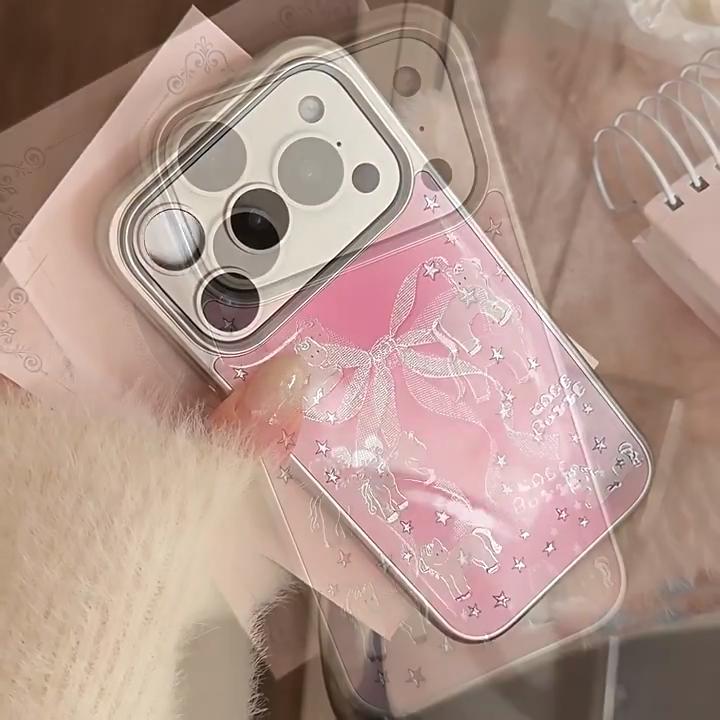 Gilt 17 Mobile Phone Case Iphone17promax Apple 16 Suitable for 14 Pink Bow Pony High-quality Mobile Phone Case