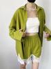 Lace Splice Long Sleeve Shirt Design Sense 2026 Spring/summer New Set Loose Top Cardigan Shorts Two-piece Set
