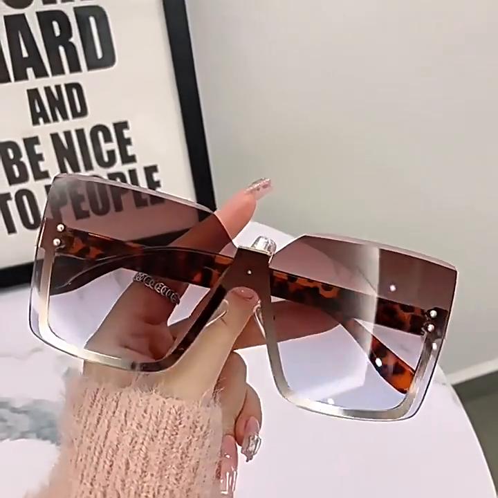 Oversized Rimless Sunglasses Women Men Punk One Piece Sun Glasses Female Gradient Shades Eyeglasses UV400 Trends Eyewear