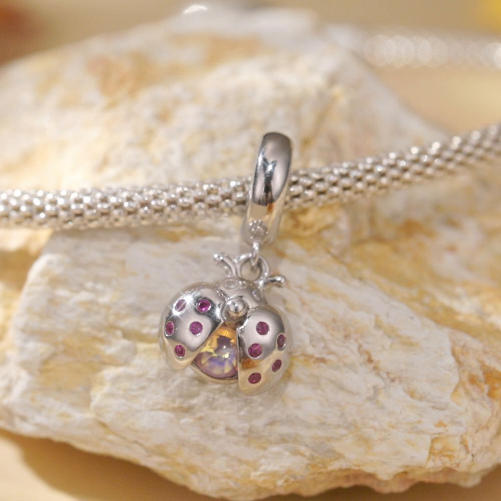WOSTU 925 Sterling Silver Lucky Ladybug Charms Pendant for Women Girls Bracelet & Bangle DIY Jewelry