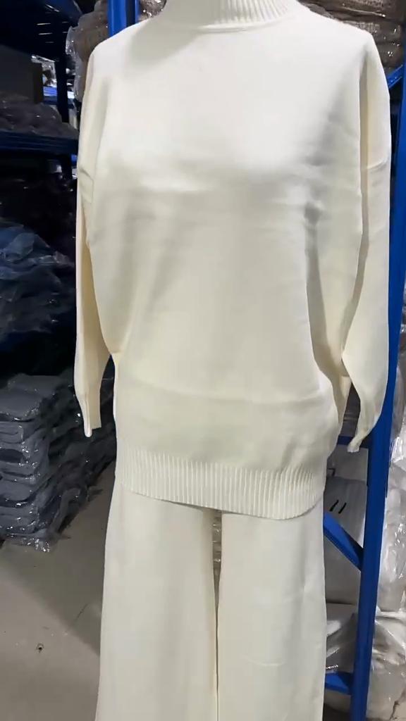 Women's Autumn and Winter High Neck Casual Cardigan Pullover 2-piece Set