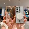 Solid Color Transparent Camera Len Stand Magnetic Charge Bumper Phone Case For Samsung Galaxy S25 Ultra S24 FE S23 Plus Soft Silicone Protection Cover