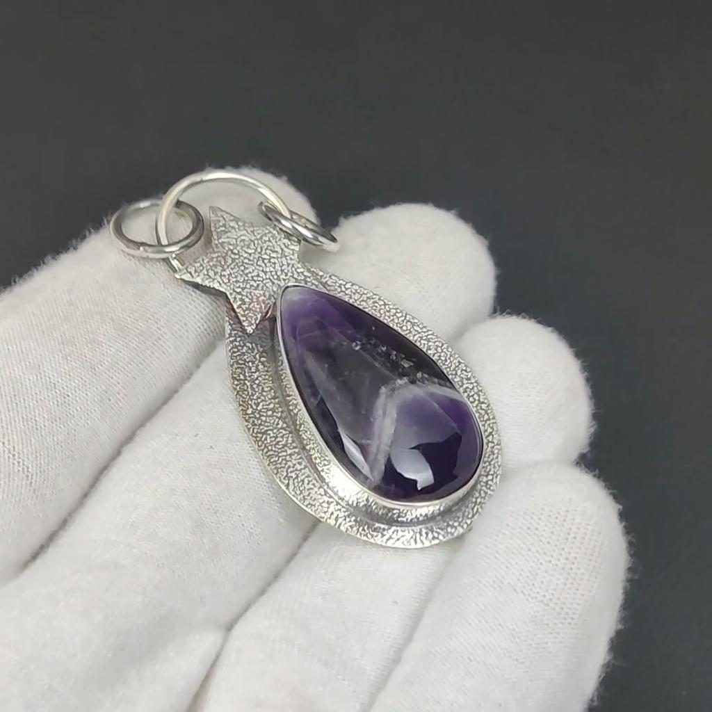 Natural Amethyst Gemstone Silver Pendant in 925 Sterling Silver- Handmade Star Design, Everyday Wear Jewelry, Unique Pendant Mother's Day Gift