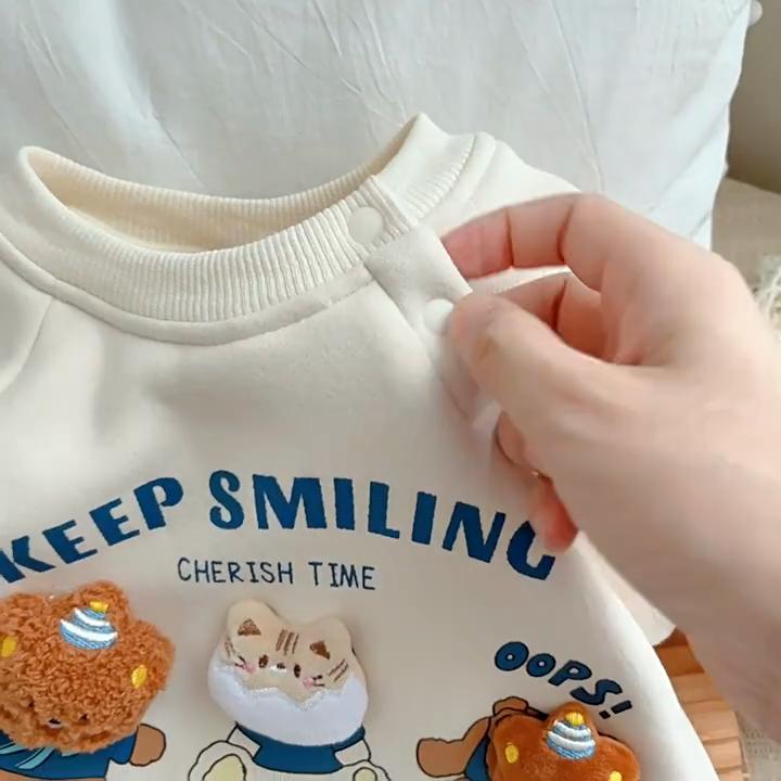 New Baby Clothes Late Autumn And Early Winter Climbing Suit Cartoon Bear Fleece-lined Warm Body-Keeping Suit Baby Thickened Clothes