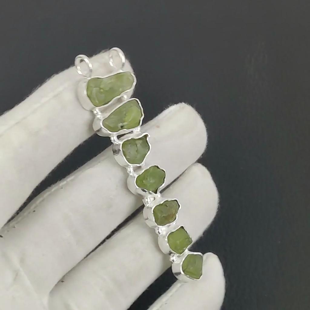 Natural Prehnite Raw Gemstone Silver Pendant In 925 Sterling Silver - Handmade Design, Everyday Wear Jewelry Party Wear Gift