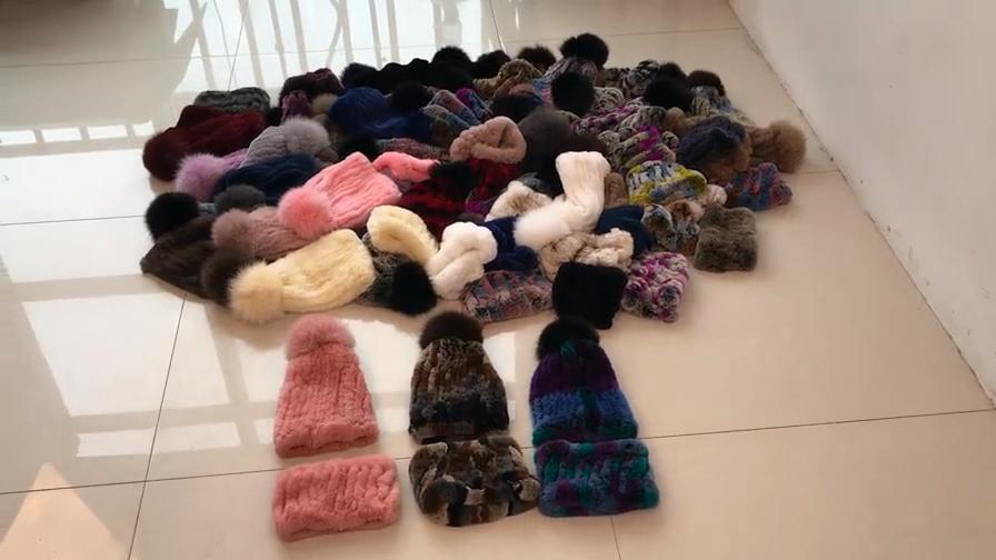 New Fashion Knitted Good Elastic Real Fur Scarf Hat Sets Women Winter Warm Natural Rex Rabbit Fur Scarves Hats Sets