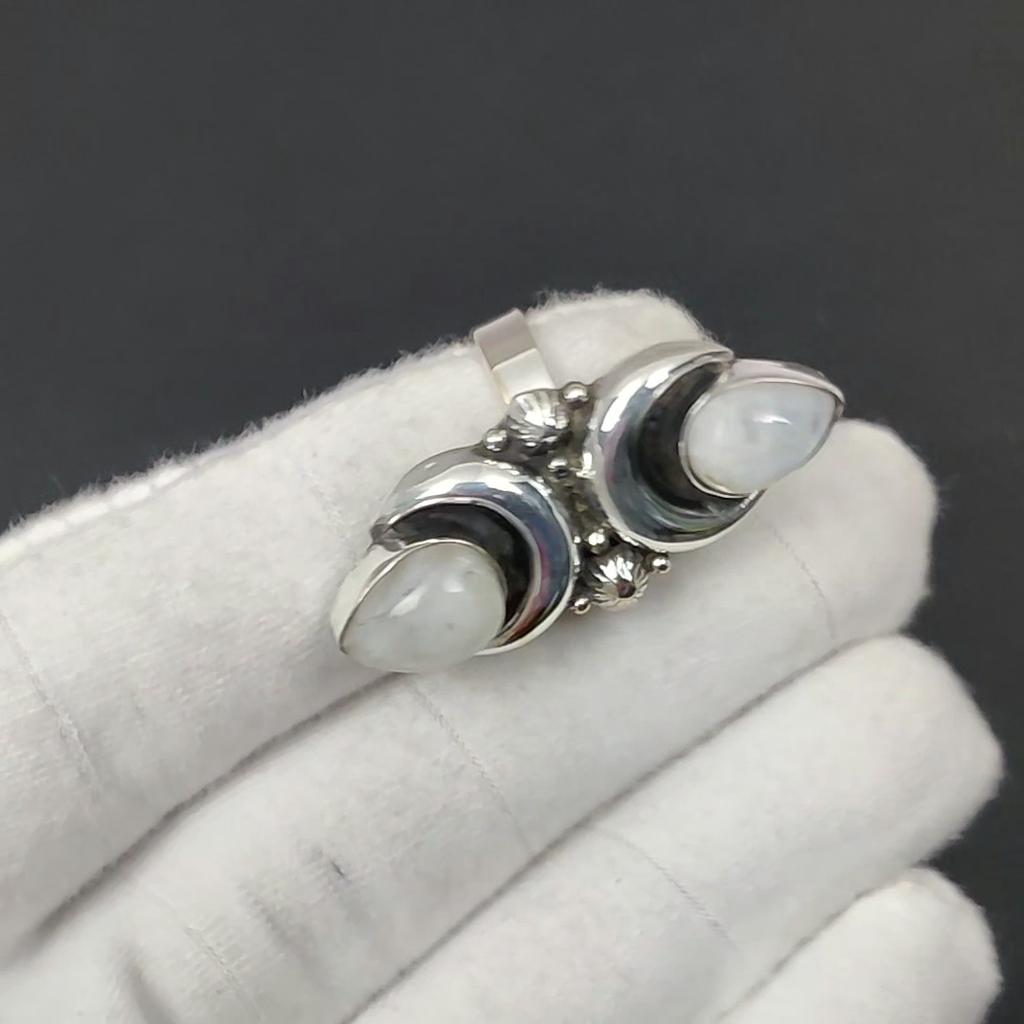 Natural Rainbow Moonstone Adjustable 925 Sterling Silver Ring - Fits US Sizes 6 to 10 - Handmade Boho Jewelry for Women & Men, Valentine Gifts