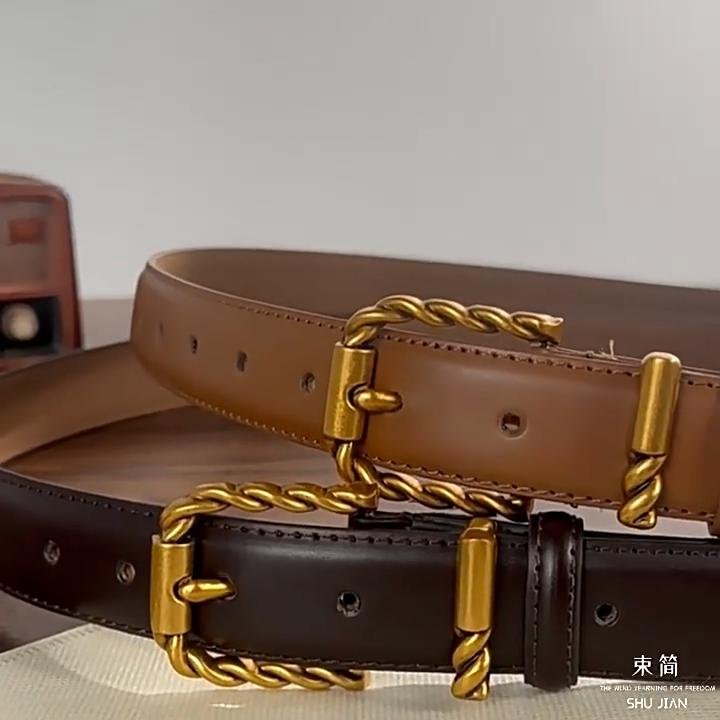 New Twist Buckle Leather Women's Belt, Retro Design First Layer Cowhide Needle Buckle with Jeans Pants Belt