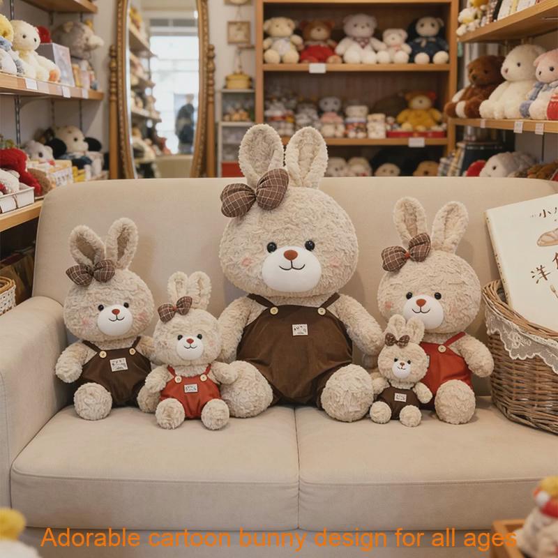 Plush Bunny Doll With Overalls For Kids Birthday Gift And Cuddle Comfort