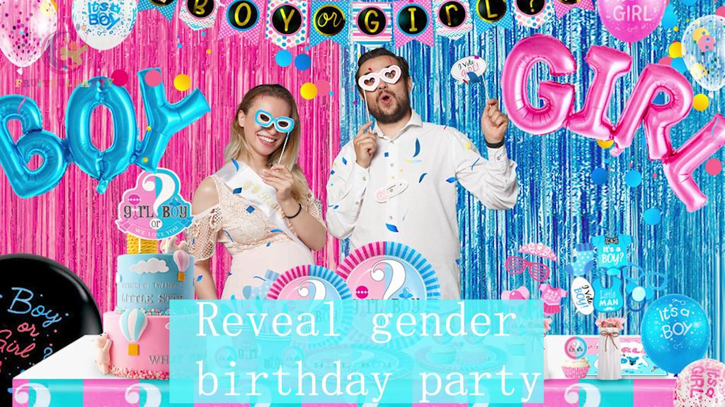 Gender Reveal Party potřeby Dekorace, Gender Reveal stolní dekorace a sada nádobí – Gender Reveal bannerový balónek atd.