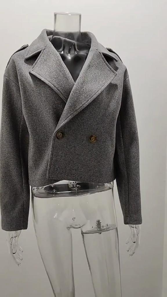 Winter Fashion Notched Collar Solid Woolen Coat Women's Clothing Vintage Plus Size Casual Jacket Women Outwears Two Buttons Ladies Short Jackets 24963