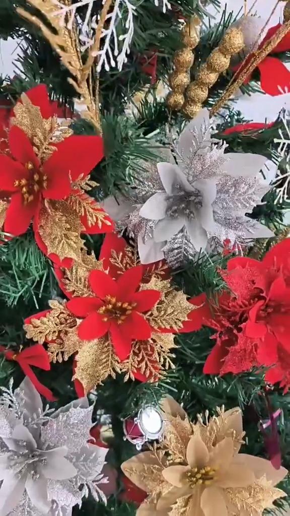 10/50pcs Artificial Glitter Christmas Flowers for Xmas Tree Ornament Fake Flower Floral New Year Party Home Decoratio