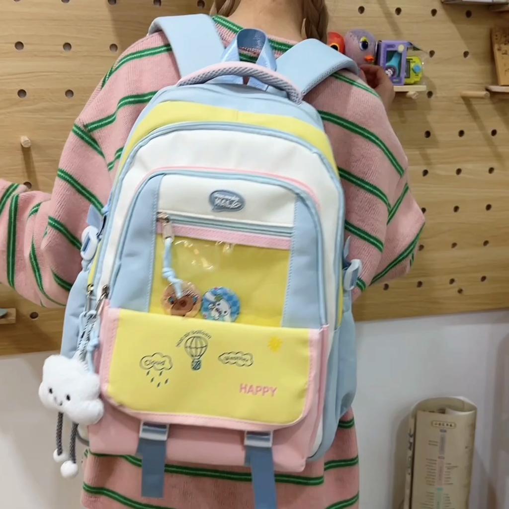 Contrast Color Women Large Capacity Backpack Student School Bag