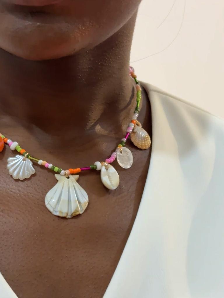 Fashionable Cute Summer Beach Vacation Colorful Rice Bead Scallop Conch Necklace Women's Jewelry Ocean Element Necklace