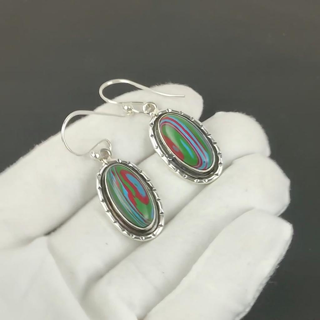 Rainbow Calsilica Gemstone Earrings, 925 Sterling Silver Earrings, Handmade Silver Earrings For Gift, Rainbow Calsilica Dangle Drop Earrings Wife Gift
