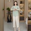 Women's Plus Size Polka Dot 2-Piece Outfit, Henley Neck Top & Embroidery Pants (3XL-7XL)