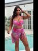 Bikini a 3 Pezzi Tie Dye Taglie Forti Donna Top Bikini Push Up Coppe Rigide Gonna Avvolgente Copricostume Vita Alta Curve Costume da Bagno Due Pezzi
