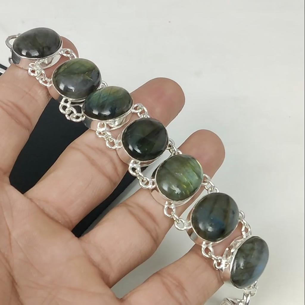 Natural Labradorite Gemstone Handmade 925 Sterling Silver Bracelet, Labradorite Bracelet For Wife , Unisex Bracelet, Father's Day Gifts