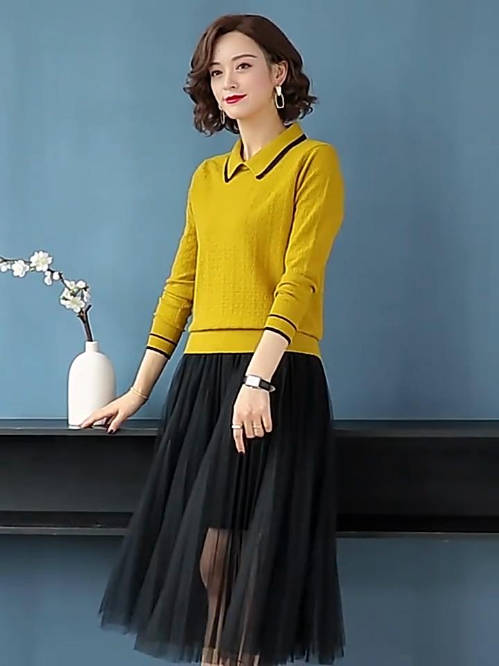 Stripe Patchwork Shirt Knitted Sweater Women Spring Slim Knitwear Tops Casual Turn-Down Collar Long Sleeve Pullover Female