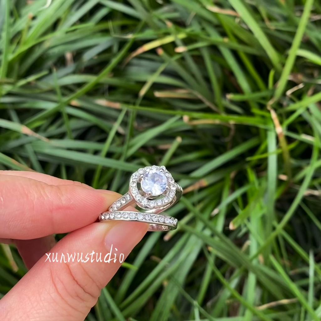 2pcs/Lot Classic Wedding Ring Set For Women White Square Zircon Trendy Engagement Silver Plated Jewelry Party Gift