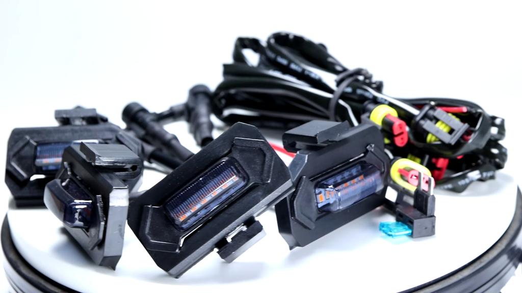 4x Front Grille LED Amber Yellow Light Adapter Wiring Harness Kit For Toyota Tacoma 2020-2023 TRD Grill Black Shell Raptor-style
